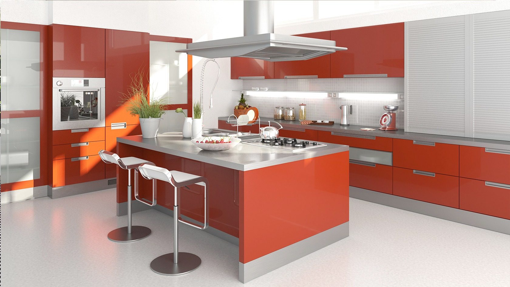 Red and grey Modular Kitchen